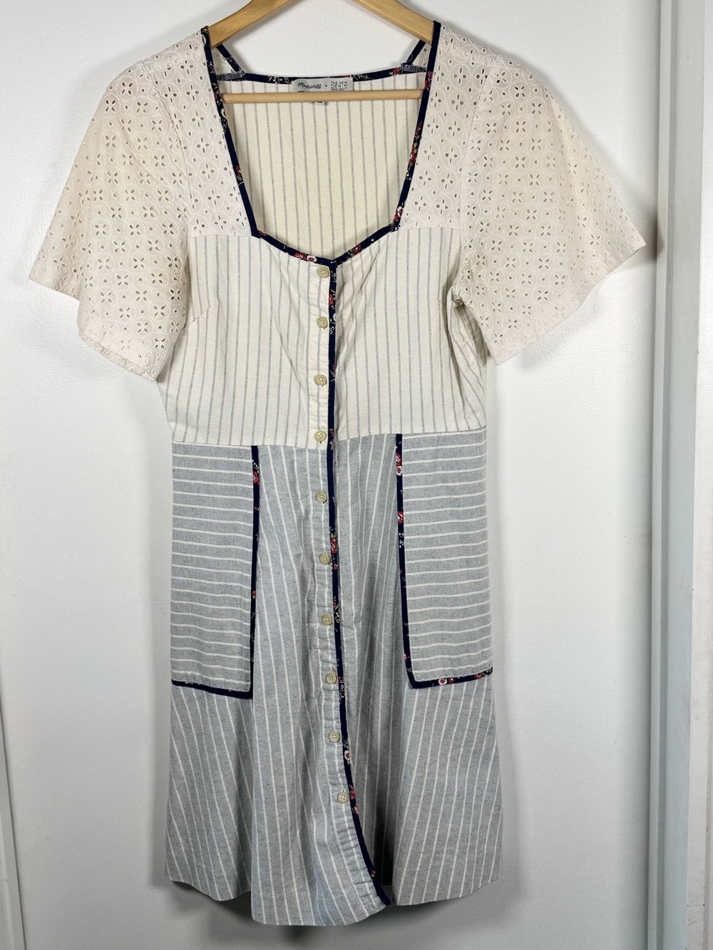 Madewell x The New Denim Project patchwork Eyelet dress Women’s 6 Cottagecore
